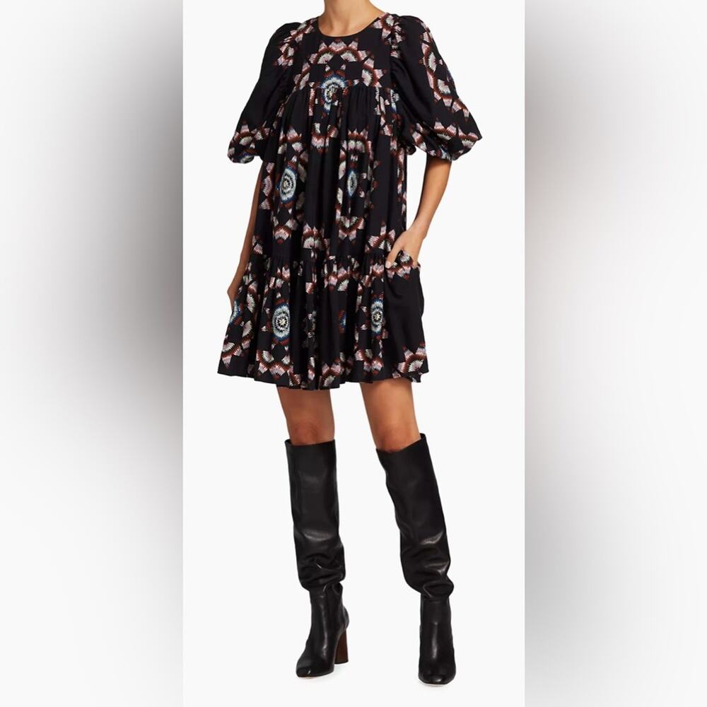 Sea New York Lindstrom Short Puff Sleeve Print Shift Dress Size XS